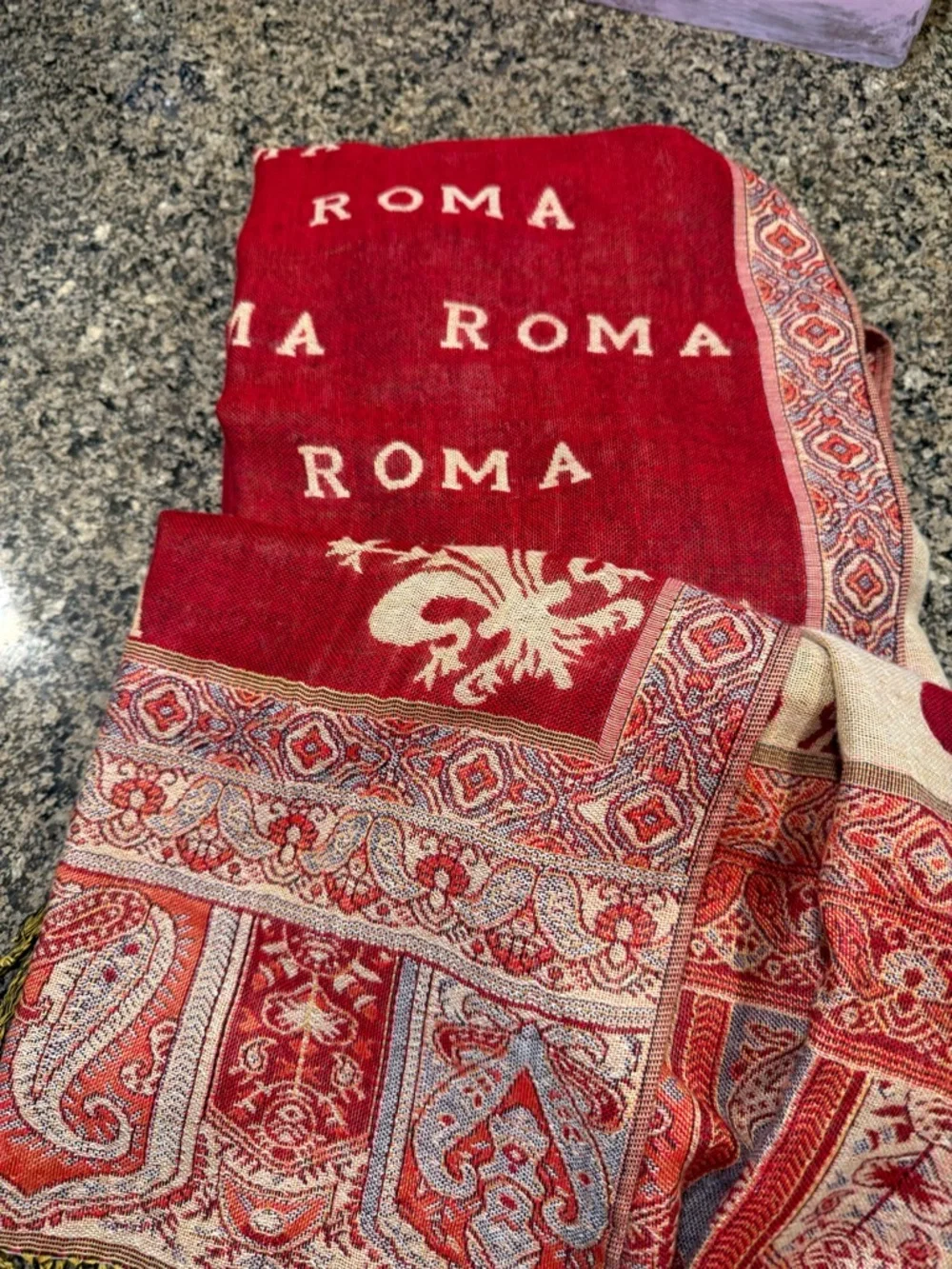 Roma Red Tapestry Scarf with Gold Trim - Women's Wrap Layer Shrug Poncho